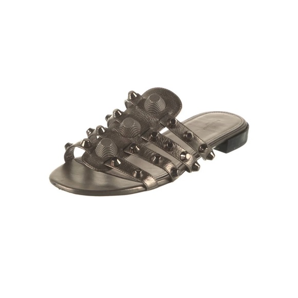 Balenciaga “Giant 12” Metallic Gunmetal Studded Sandals - Picture 1 of 6